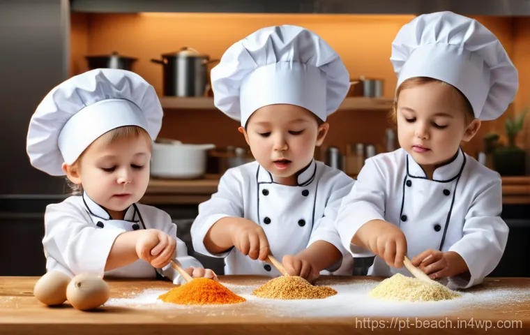 놀이로 배우는 식품 조리 과정의 이해 - Here are three detailed image prompts in English, adhering to all specified guidelines: